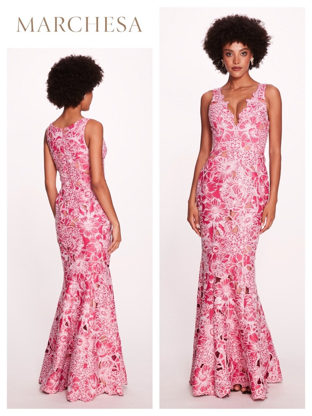 MARCHESA NOTTE Anthousai Floral-Appliqué Mermaid Gown